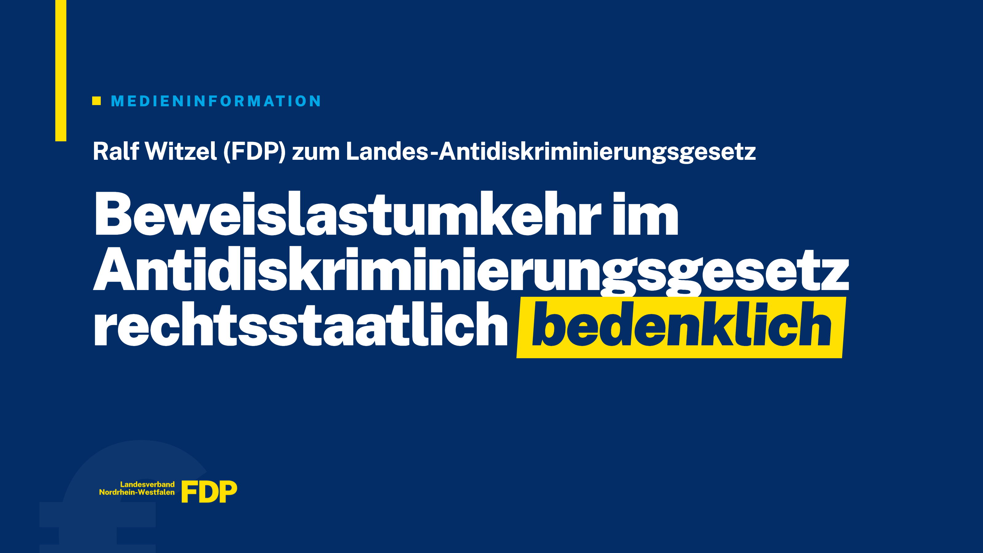 Witzel (FDP): Beweislastumkehr im Landes-Antidiskriminierungsgesetz rechtsstaatlich bedenklich